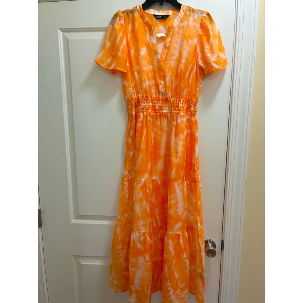 Simply Vera Vera Wang Womens Small Orange Tie Dye Maxi Dress‎ Boho Cottagecore